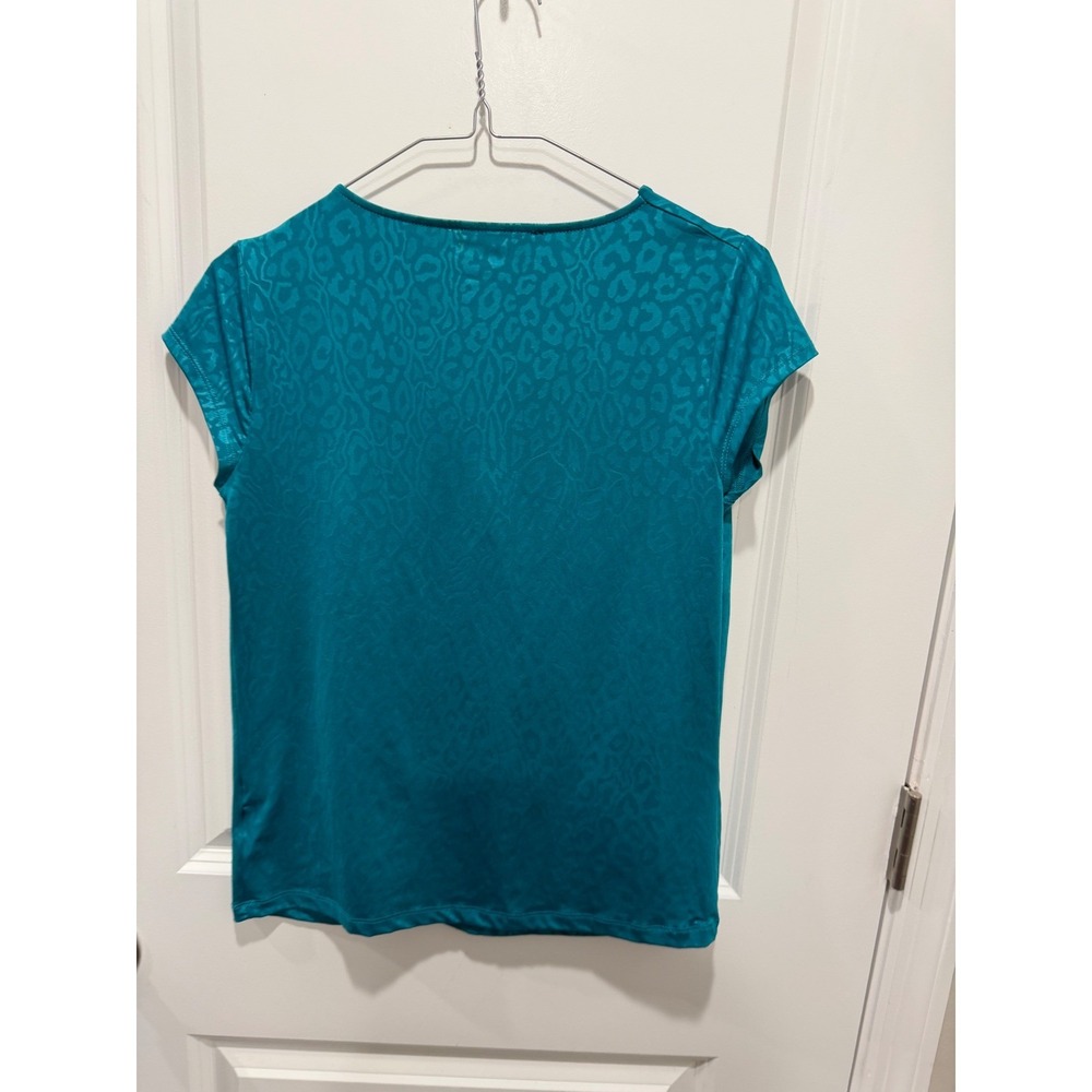 Evan-Picone Womens Blouse Tonal Leopard Teal PM - Picture 2 of 8
